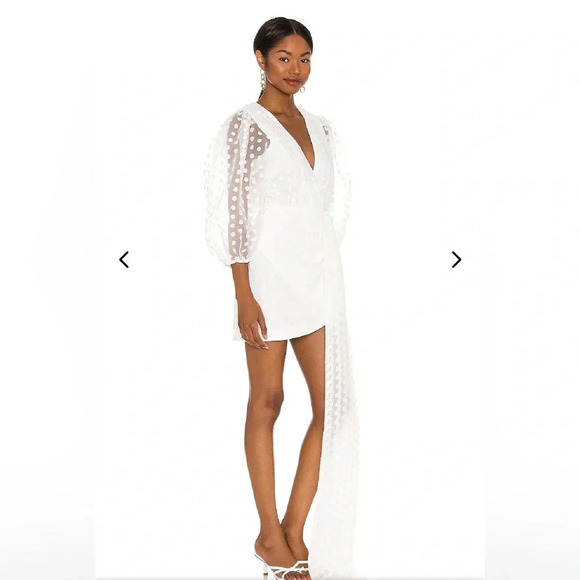 New NWT Lovers + Friends ALIZE MINI DRESS White Dot Bow sz XS $238 puff sleeve - Picture 3 of 10